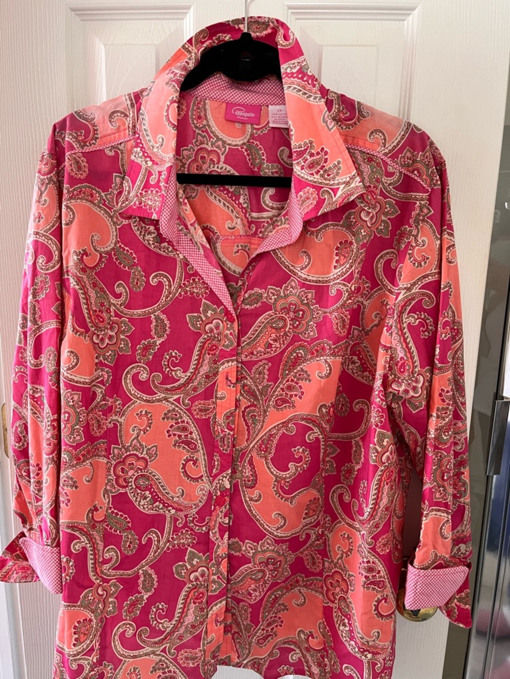 Pappagallo Coral and Pink Paisley Button-Front Blouse